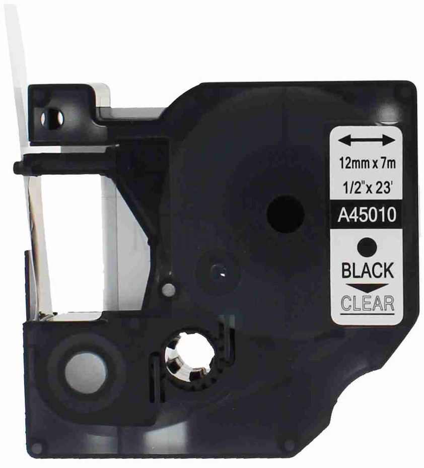Aken Etiket Compatibel met Dymo D1 45010 12mm x 7m Zwart op Transparent Compatibel met Dymo LabelManager 160 210D 360D 280 420P, 5-pack